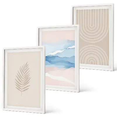 Fotowand met bladeren en golven in beige en blauw