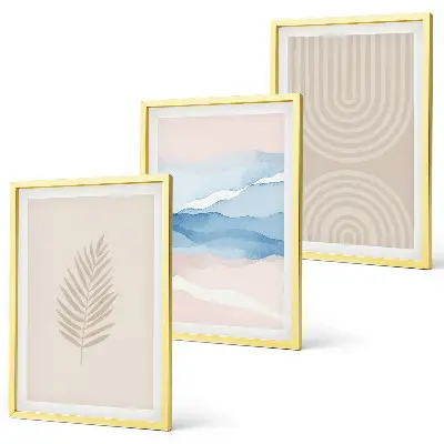 Fotowand met bladeren en golven in beige en blauw