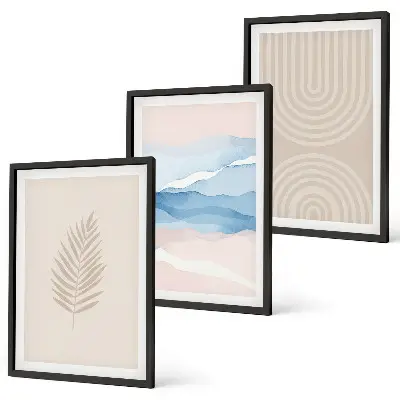 Fotowand met bladeren en golven in beige en blauw