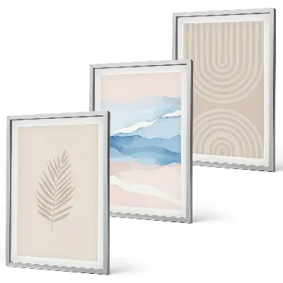 Fotowand met bladeren en golven in beige en blauw
