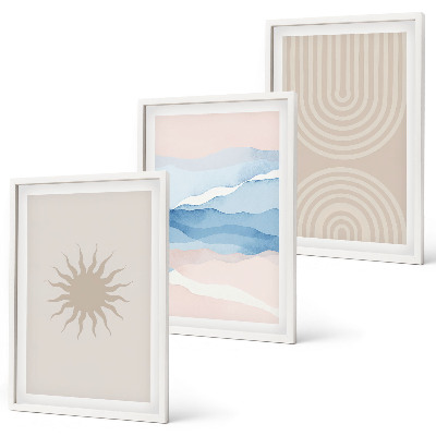 Wanddecoratie set schilderijen Słońce fale abstrakcyjne linie pastel