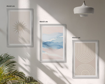 Wanddecoratie set schilderijen Słońce fale abstrakcyjne linie pastel