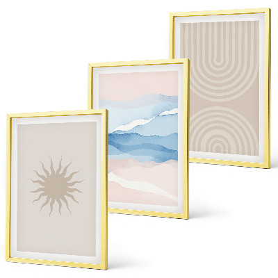 Wanddecoratie set schilderijen Słońce fale abstrakcyjne linie pastel