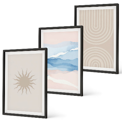 Wanddecoratie set schilderijen Słońce fale abstrakcyjne linie pastel