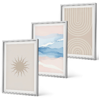 Wanddecoratie set schilderijen Słońce fale abstrakcyjne linie pastel