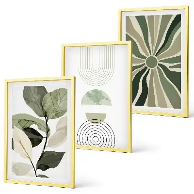 Fotowand met geometrische motieven in groen en botanische invloeden