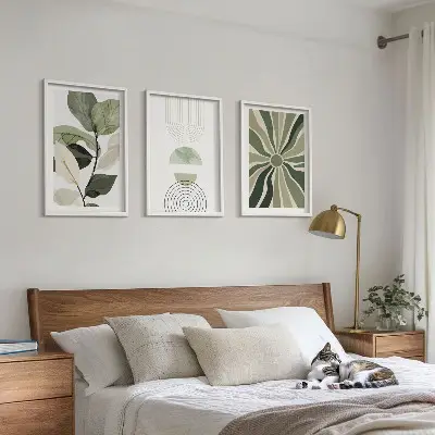 Fotowand met geometrische motieven in groen en botanische invloeden