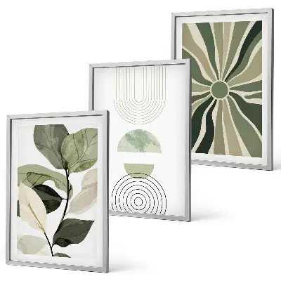 Fotowand met geometrische motieven in groen en botanische invloeden