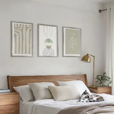 Wanddecoratie set schilderijen met geometrische plantenpatronen