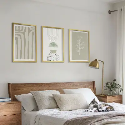 Wanddecoratie set schilderijen met geometrische plantenpatronen