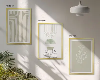 Wanddecoratie set schilderijen met geometrische plantenpatronen