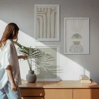 Wanddecoratie set schilderijen met geometrische plantenpatronen