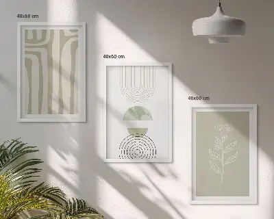 Wanddecoratie set schilderijen met geometrische plantenpatronen
