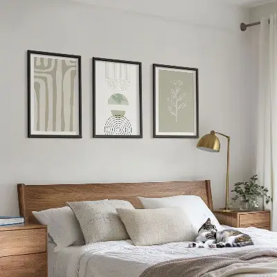 Wanddecoratie set schilderijen met geometrische plantenpatronen