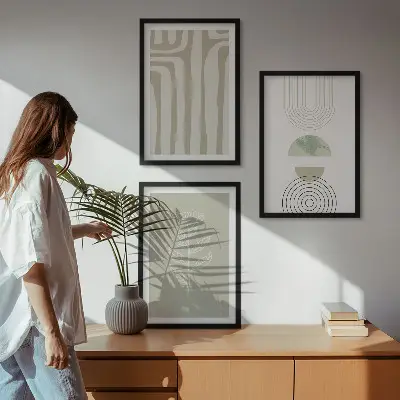 Wanddecoratie set schilderijen met geometrische plantenpatronen