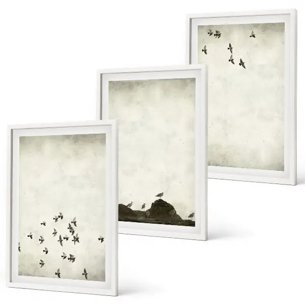 Wanddecoratieset schilderijen vliegende vogels in minimalistische stijl