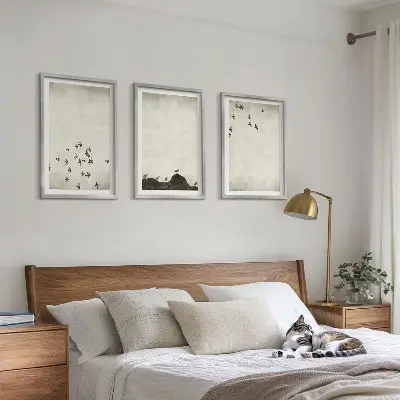 Wanddecoratieset schilderijen vliegende vogels in minimalistische stijl