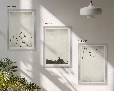 Wanddecoratieset schilderijen vliegende vogels in minimalistische stijl