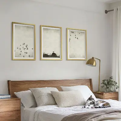 Wanddecoratieset schilderijen vliegende vogels in minimalistische stijl