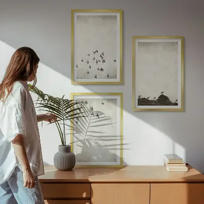 Wanddecoratieset schilderijen vliegende vogels in minimalistische stijl