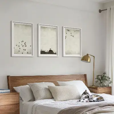 Wanddecoratieset schilderijen vliegende vogels in minimalistische stijl