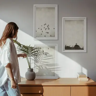 Wanddecoratieset schilderijen vliegende vogels in minimalistische stijl