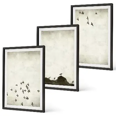 Wanddecoratieset schilderijen vliegende vogels in minimalistische stijl
