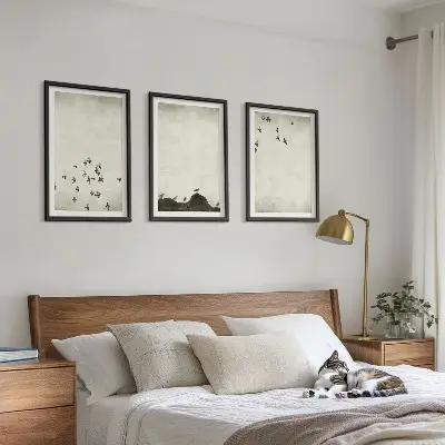 Wanddecoratieset schilderijen vliegende vogels in minimalistische stijl