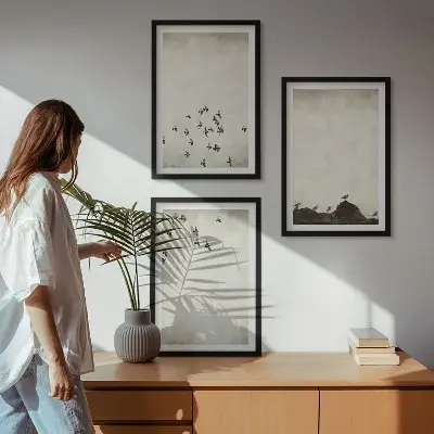 Wanddecoratieset schilderijen vliegende vogels in minimalistische stijl