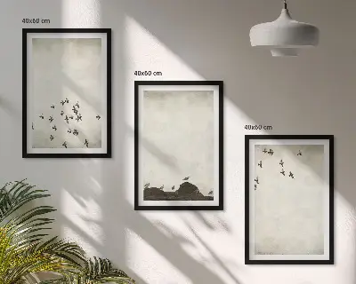 Wanddecoratieset schilderijen vliegende vogels in minimalistische stijl