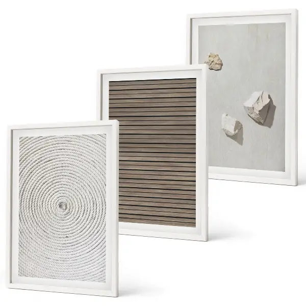 Wanddecoratie set schilderijen met natuurlijke texturen van hout en steen
