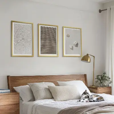 Wanddecoratie set schilderijen met natuurlijke texturen van hout en steen