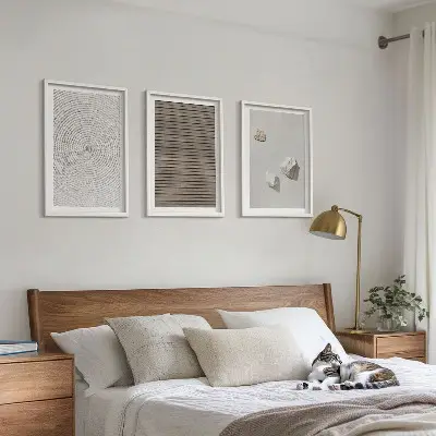 Wanddecoratie set schilderijen met natuurlijke texturen van hout en steen