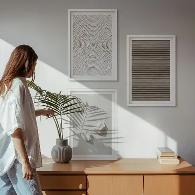 Wanddecoratie set schilderijen met natuurlijke texturen van hout en steen