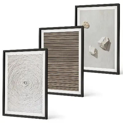 Wanddecoratie set schilderijen met natuurlijke texturen van hout en steen