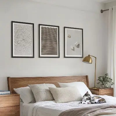 Wanddecoratie set schilderijen met natuurlijke texturen van hout en steen