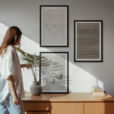 Wanddecoratie set schilderijen met natuurlijke texturen van hout en steen