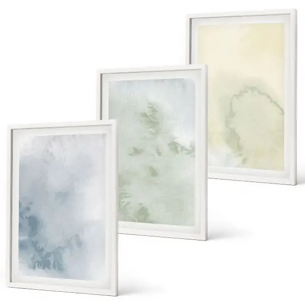 Set van wanddecoratie schilderijen met pastelkleurige aquarellen op canvas