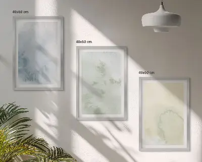 Set van wanddecoratie schilderijen met pastelkleurige aquarellen op canvas
