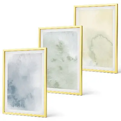 Set van wanddecoratie schilderijen met pastelkleurige aquarellen op canvas