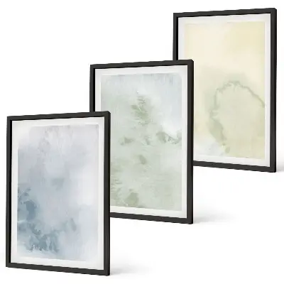 Set van wanddecoratie schilderijen met pastelkleurige aquarellen op canvas