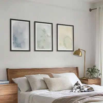 Set van wanddecoratie schilderijen met pastelkleurige aquarellen op canvas