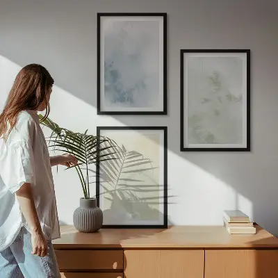 Set van wanddecoratie schilderijen met pastelkleurige aquarellen op canvas
