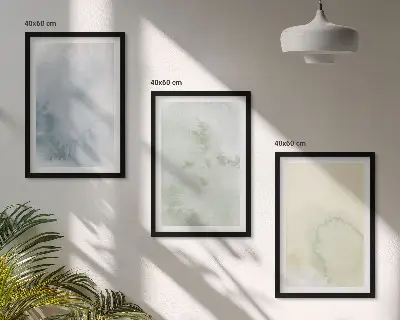 Set van wanddecoratie schilderijen met pastelkleurige aquarellen op canvas