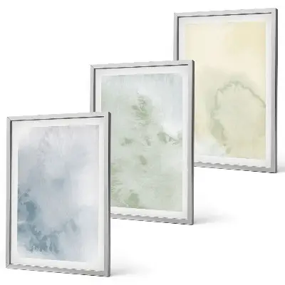Set van wanddecoratie schilderijen met pastelkleurige aquarellen op canvas