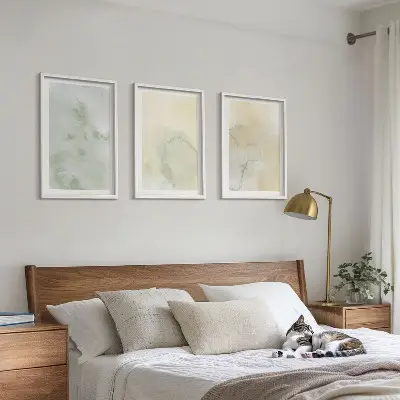 Wanddecoratie set schilderijen pastelkleurige aquarel texturen