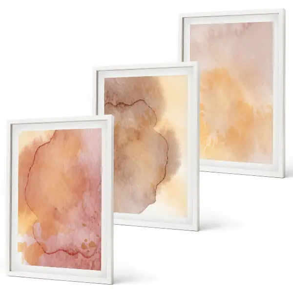 Wanddecoratieset schilderijen warme aquarellen met kleurrijke texturen