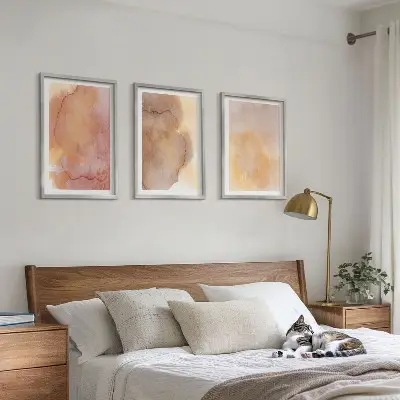 Wanddecoratieset schilderijen warme aquarellen met kleurrijke texturen