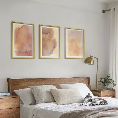 Wanddecoratieset schilderijen warme aquarellen met kleurrijke texturen