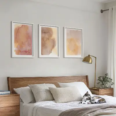 Wanddecoratieset schilderijen warme aquarellen met kleurrijke texturen